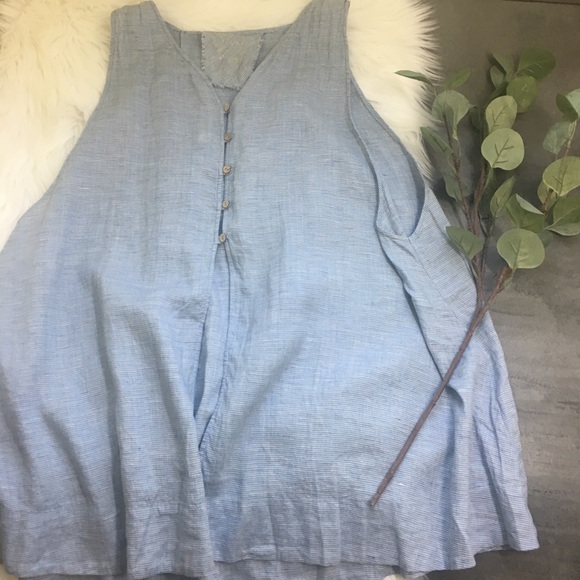 Yuvita Tops - Yuvita XXL Blue Linen Button Top